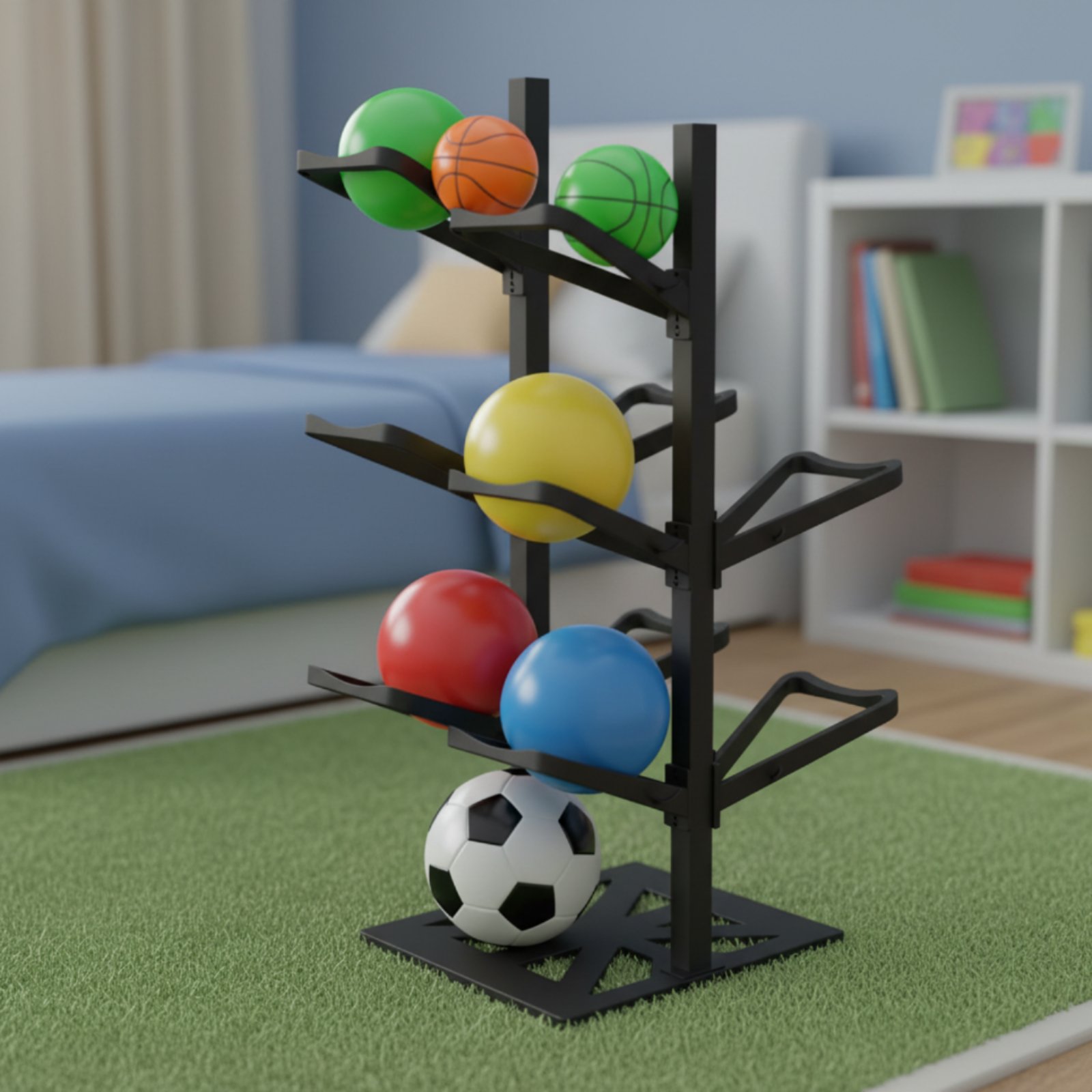 Sports Equipment Garage Storage - Basketball Rack Space Saving Ball Storage