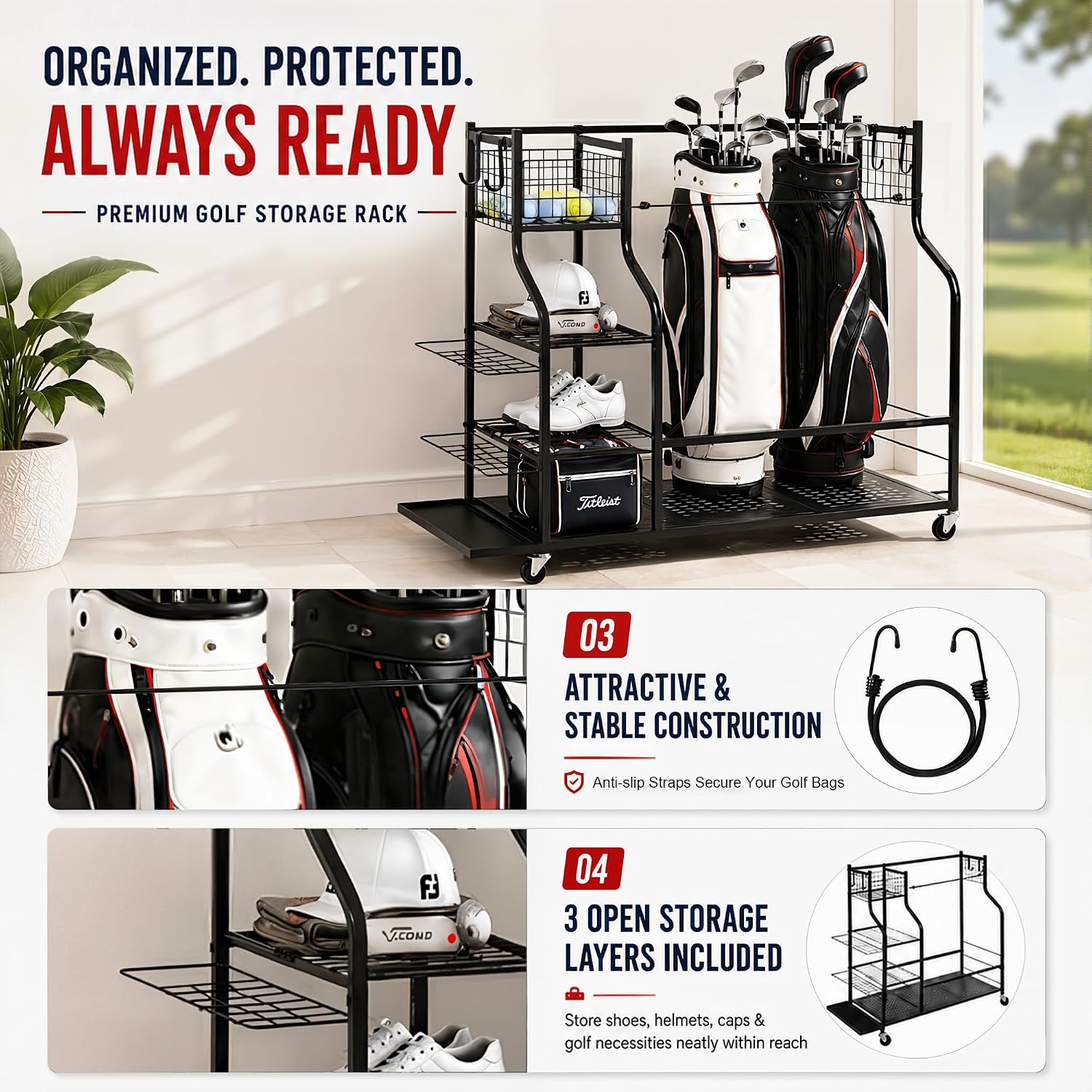 Heavy Duty Golf Bag Storage Ra - Sports Equipment Garage Storage 评论和价格